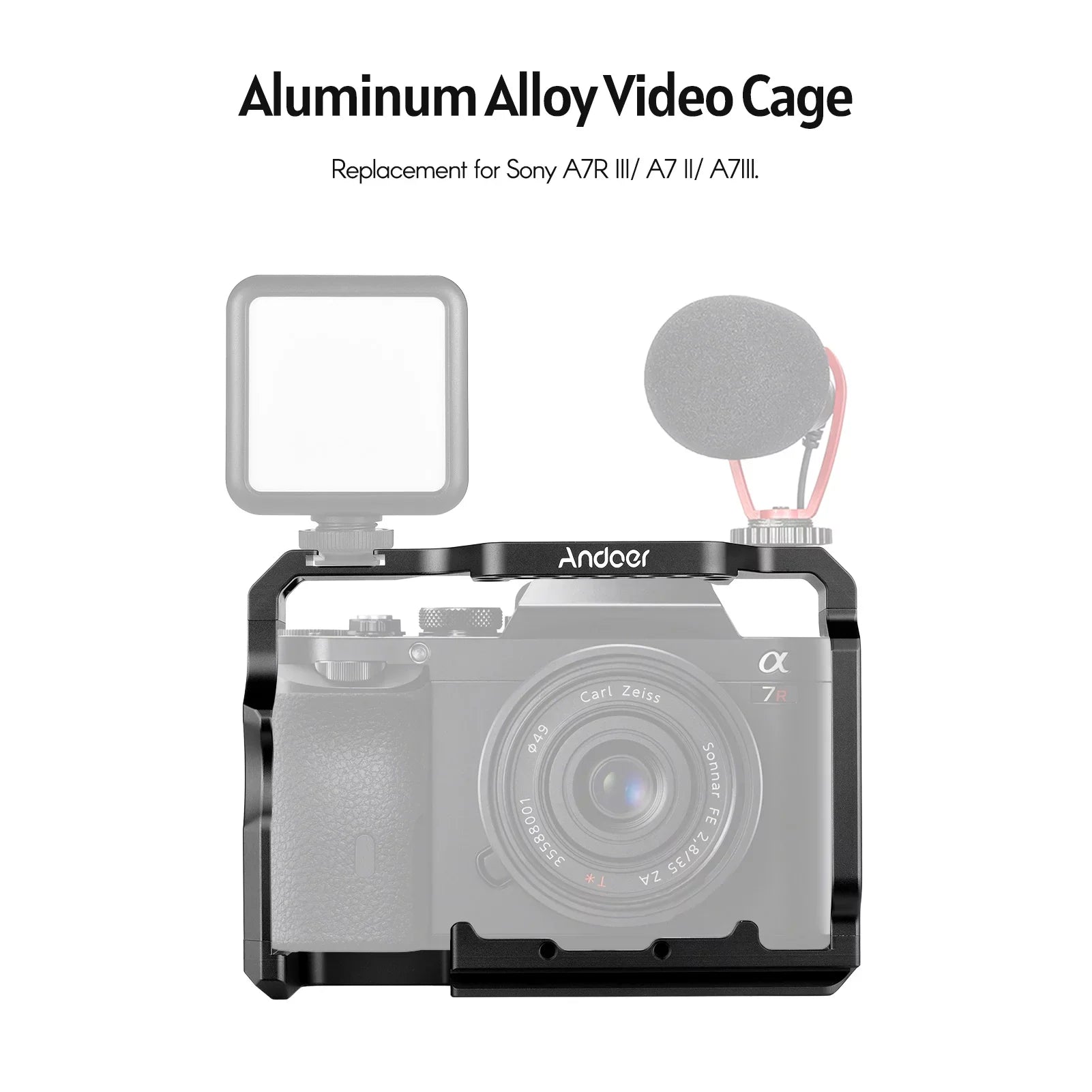 7299 Aluminum Alloy Cage Kit with Video Rig Handle Grip Replacement for A7R III/ A7 II/ A7III