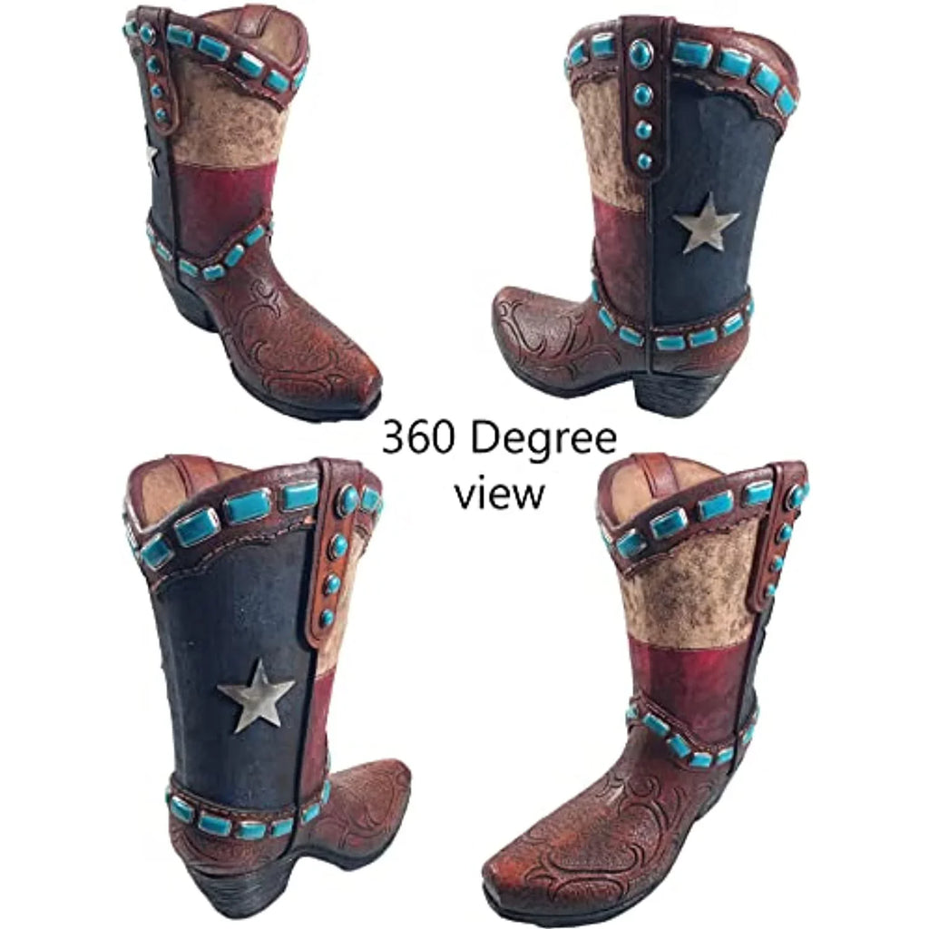 Urbalabs Western Teal Stone Texas Brown Cowboy Boot Vase Large 12 Inch Brown Teal Cowboy Boot Flower Vase Decorative Cowboy Boots Vases Home Office Rustic Decor Country Living Wedding Centerpiece