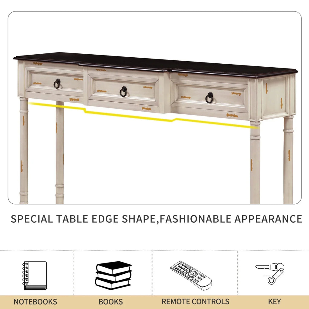 TREXM Console Table Sofa Table with Drawers for Entryway with Projecting Drawers and Long Shelf (Antique White OLD SKU WF189574AAK)