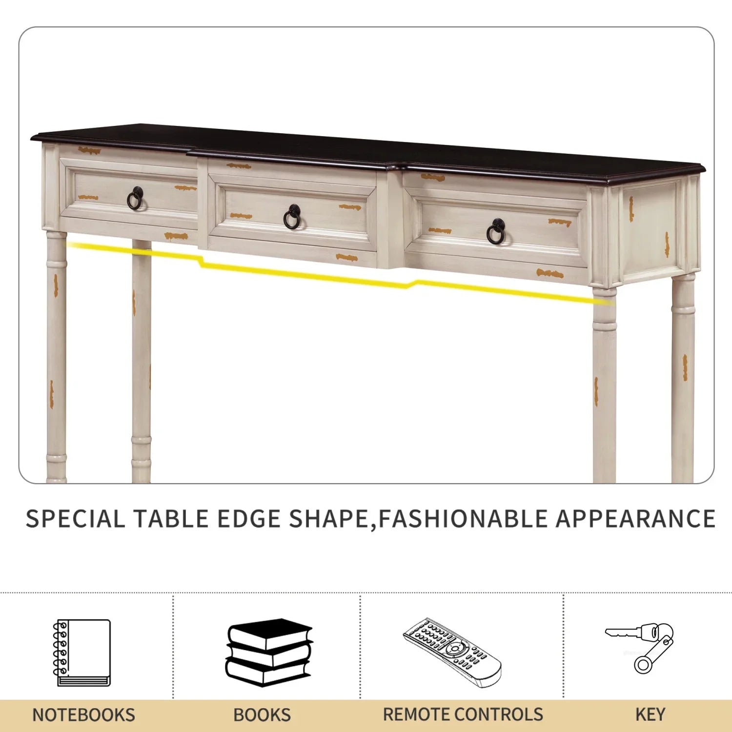 TREXM Console Table Sofa Table with Drawers for Entryway with Projecting Drawers and Long Shelf (Antique White OLD SKU WF189574AAK)