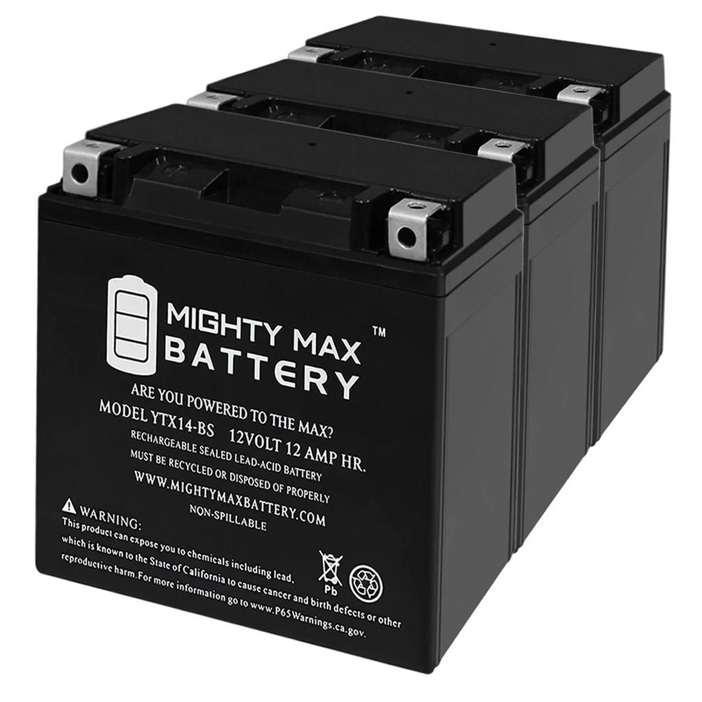 YTX14-BS Battery Replaces BMW F800ST GS, GT, R, ADV 07, 17-18 - 3Pack