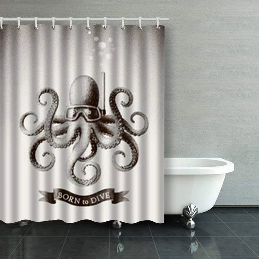 BPBOP Octopus Wearing Mask Diving Under Fluid Vintage Scuba Shower Curtains Bathroom Curtain 60x72 Inch