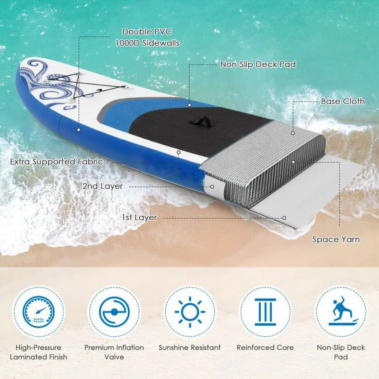 Enjoy Wonderful Liquid Sports 11-Feet Inflatable Adjustable Surfing Paddle Board