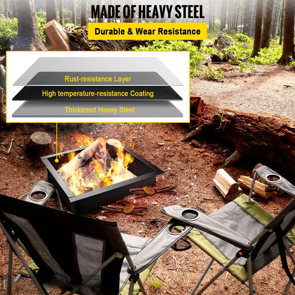 BENTISM Fire Pit Ring, 36" Square Fire Pit Insert, Heavy Duty Steel Fire Ring, DIY Bonfire Liner with Tongs Insert with Simple Installation for Outdoor, Patio, Backyard