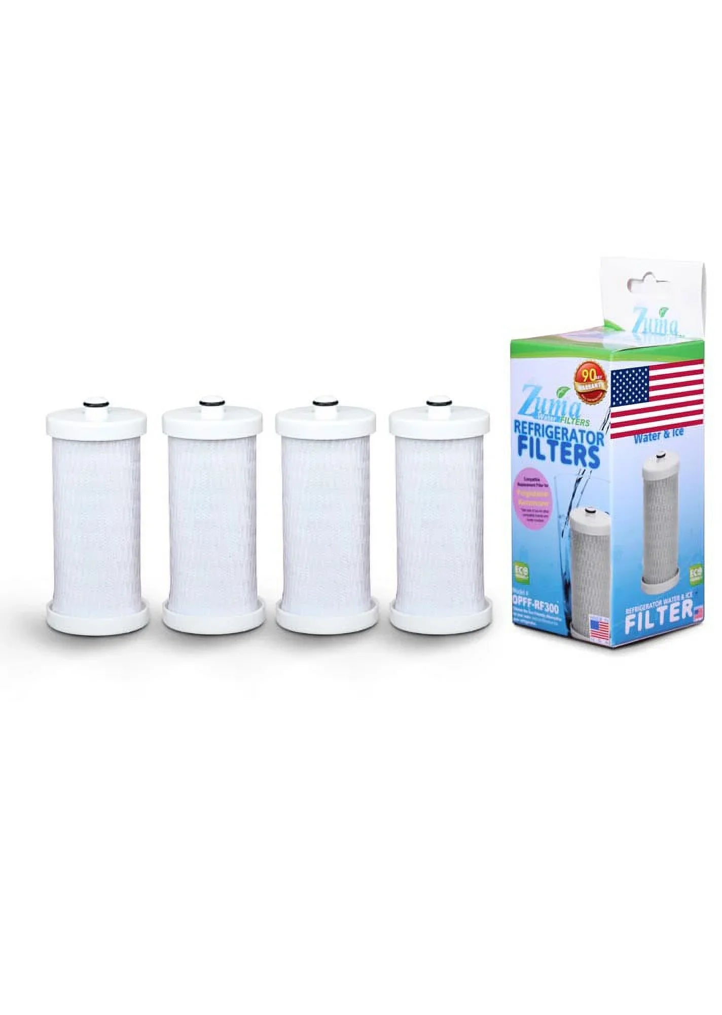 ZUMA Brand , Fluid and Ice Filter , Model # OPFF-RF300 , Compatible with FRS23LH5DS3 - 4 Pack - Made in U.S.A.