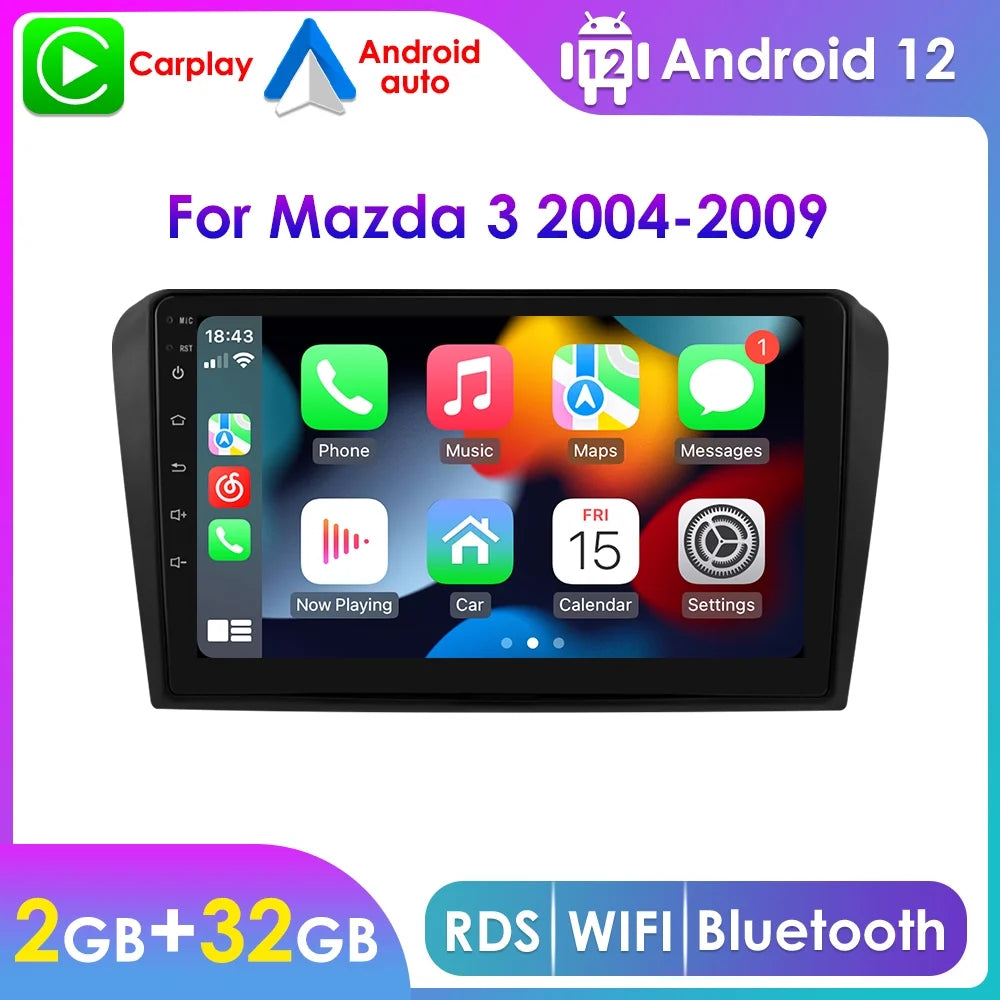 For Mazda 3 2004-2009 9" Android 12 Wifi 2+32GB RDS Car Radio Stereo Head Unit Carplay GPS Navigation