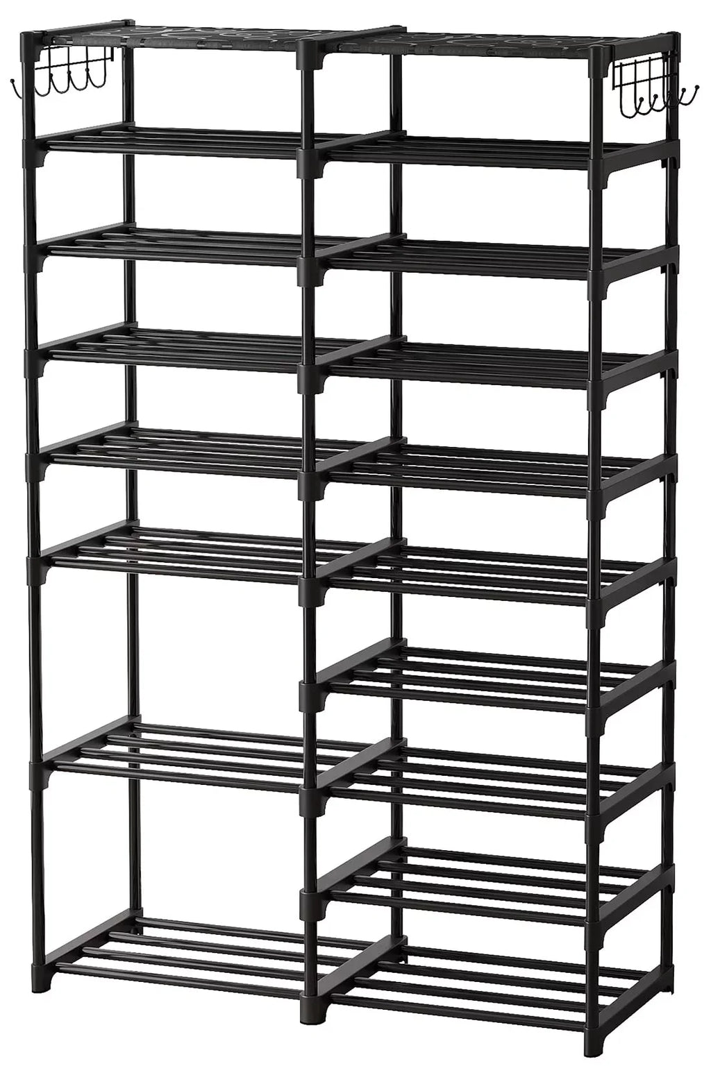 Fiuion Shoe Rack Organizer 9 Tiers Shoe Storage Shelf 32-40 Pairs Shoe Stand for Closet Boot Organizer with 2 Hooks Removable Dustproof Large Stackable Shoe Tower for Shoe Boot Storage, Black