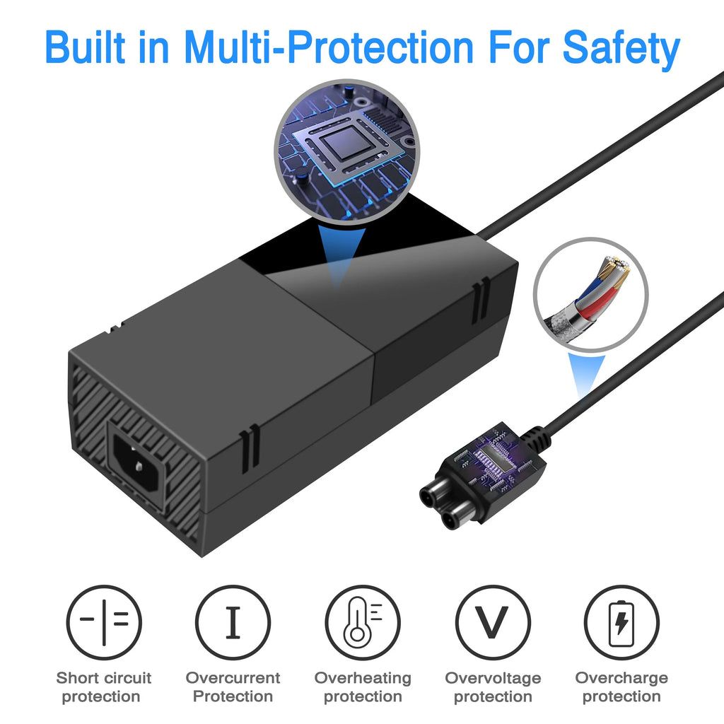 NATNO Power Supply Brick for Xbox One Game Console with Power Cord, Cool and Low Noise [220W 12V 17.9A]
