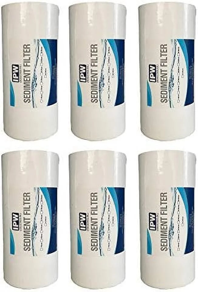 Whole House Sediment Fluid Filter - 20 Micron Sediment Filter - Full Flow Filter Compatible With Pelican And Other 10" X 45" Filtration Systems (6 Pack Of Filters)