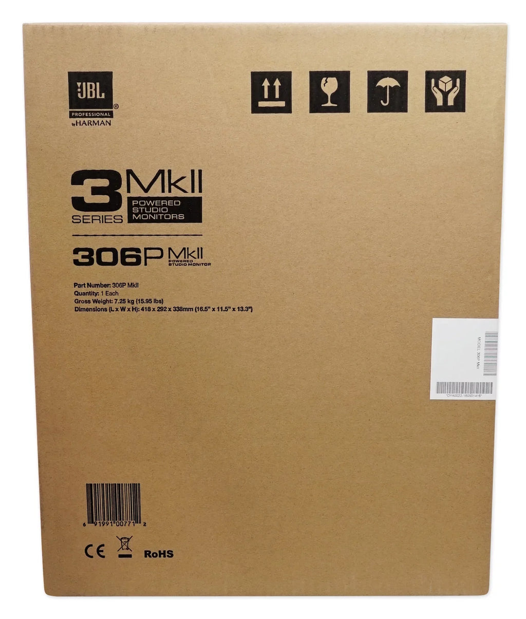2) JBL 306P MkII 6" 2-Way Powered Studio Monitors Speakers+10" Active Subwoofer
