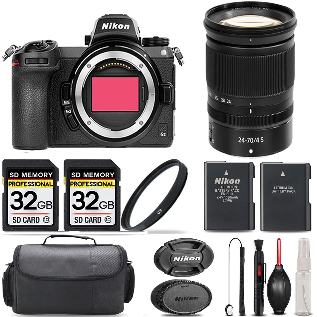 Z6 II Mirrorless with 24-70mm f/4 S Lens + 64GB Storage + UV Filter + Extra Backup Battery + Case + Cleaning Kit - International Version