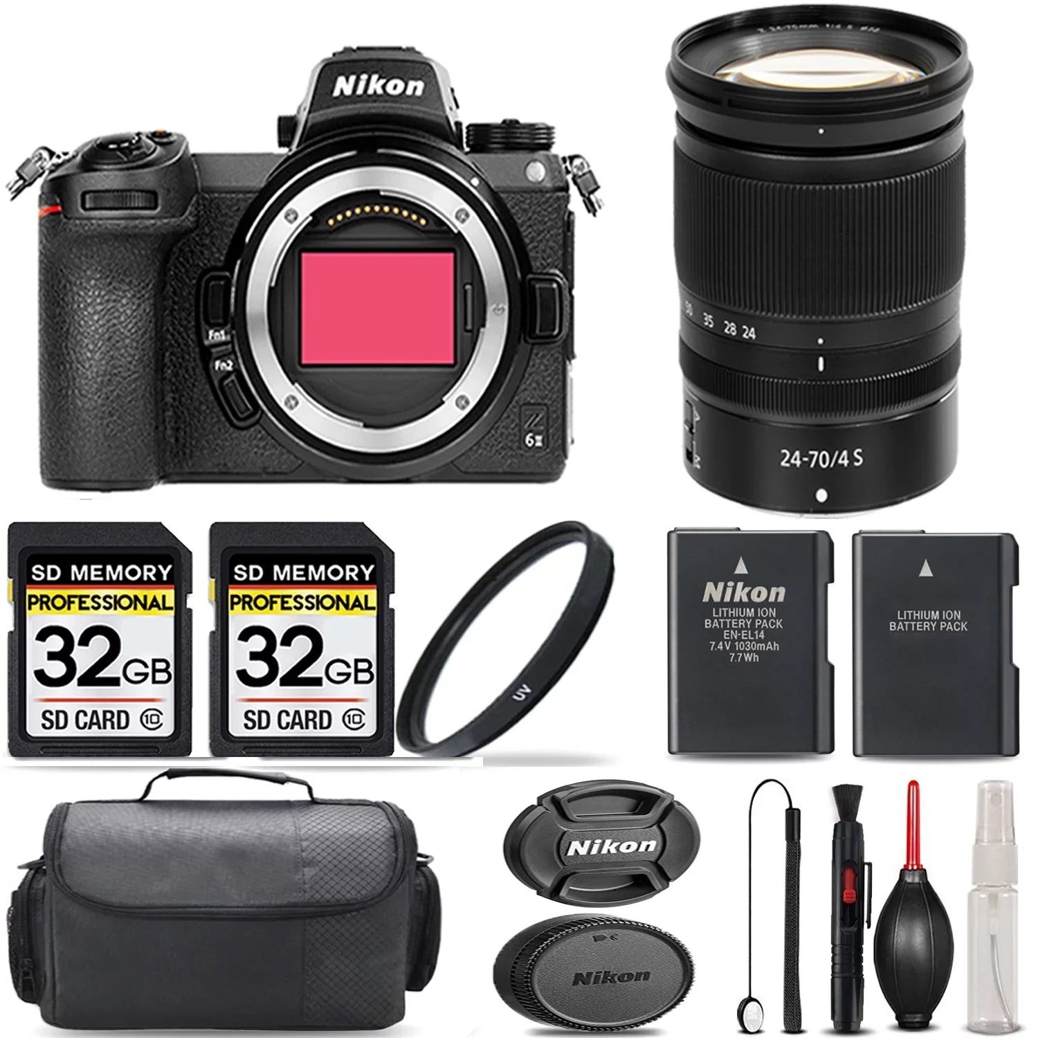 Z6 II Mirrorless with 24-70mm f/4 S Lens + 64GB Storage + UV Filter + Extra Backup Battery + Case + Cleaning Kit - International Version