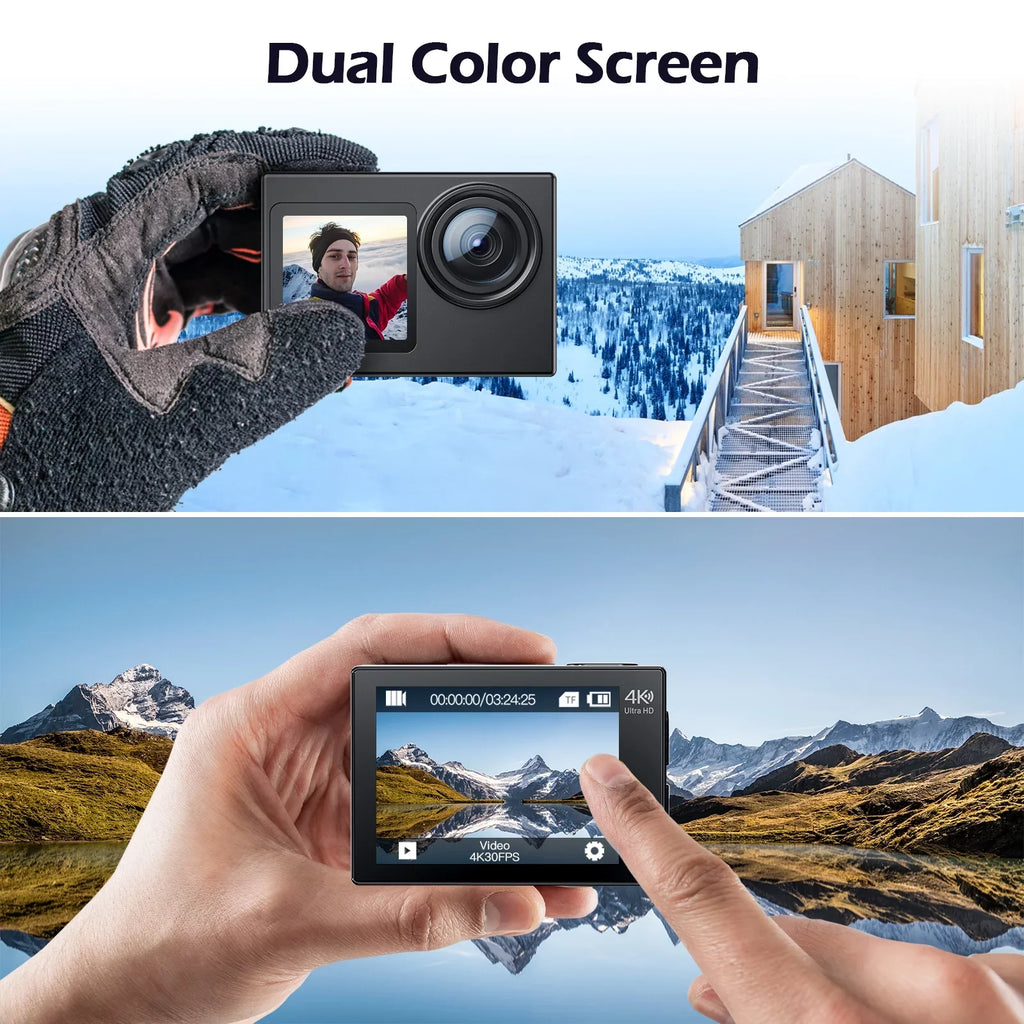 Campark 4K 30FPS Action Camera 20MP Sports Camera 131 Ft Fluid Fluid Camera WiFi Vlog Camera EIS 4.0 Zoom Support External Mic Remote Control