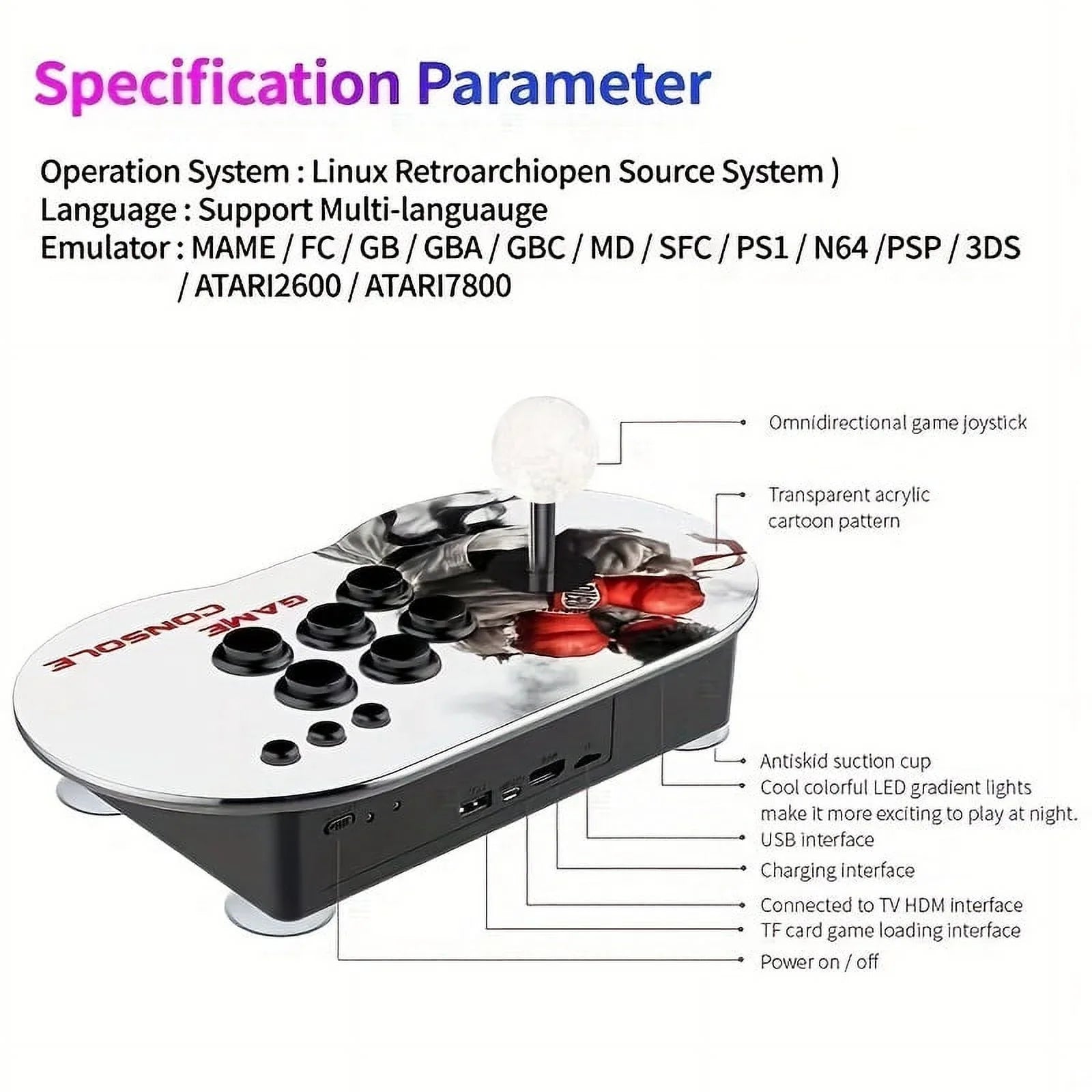 Home Video Game Console Wired Double Rocker Game Console, Classic HD Home Game Stick, 2-in-1 Wired Controller On Monitor TV Game Box, Support CPS/GB/GBC/SFC/GBA/MD/PS1/FC