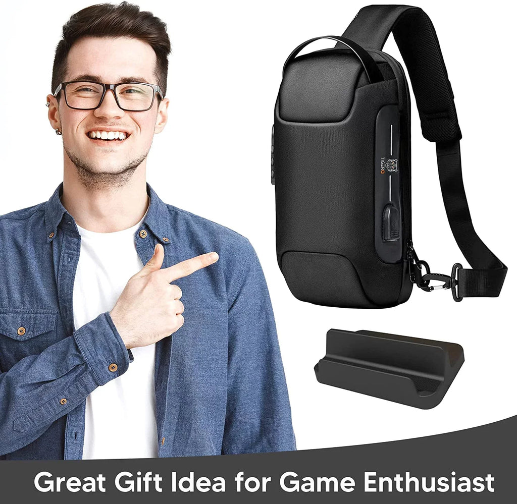 Steam Deck Carrying Case & NIntendo Switch Carrying Bag- Steam Console Carrying Chest Bag for Gamer-Chest Bag with Lock for Gaming Accessoreis Carrying-Black