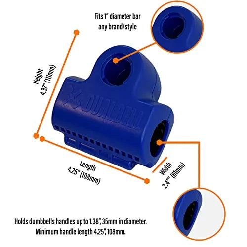 DUALBELL Superset Dumbbell to Barbell Adapters- Converts dumbbells for use on 1" diameter bar (up to 100 lb dumbbell, 2 Pair, 2 Spacers)