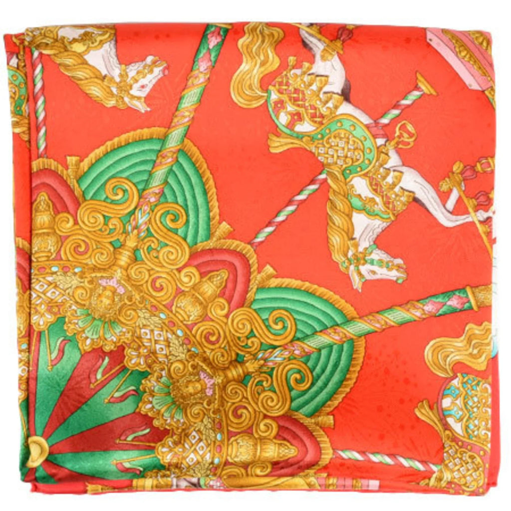 Pre-Owned Hermes HERMES Carre 90 Silk Scarf Amusement Park LUNA PARK Red White (Good)