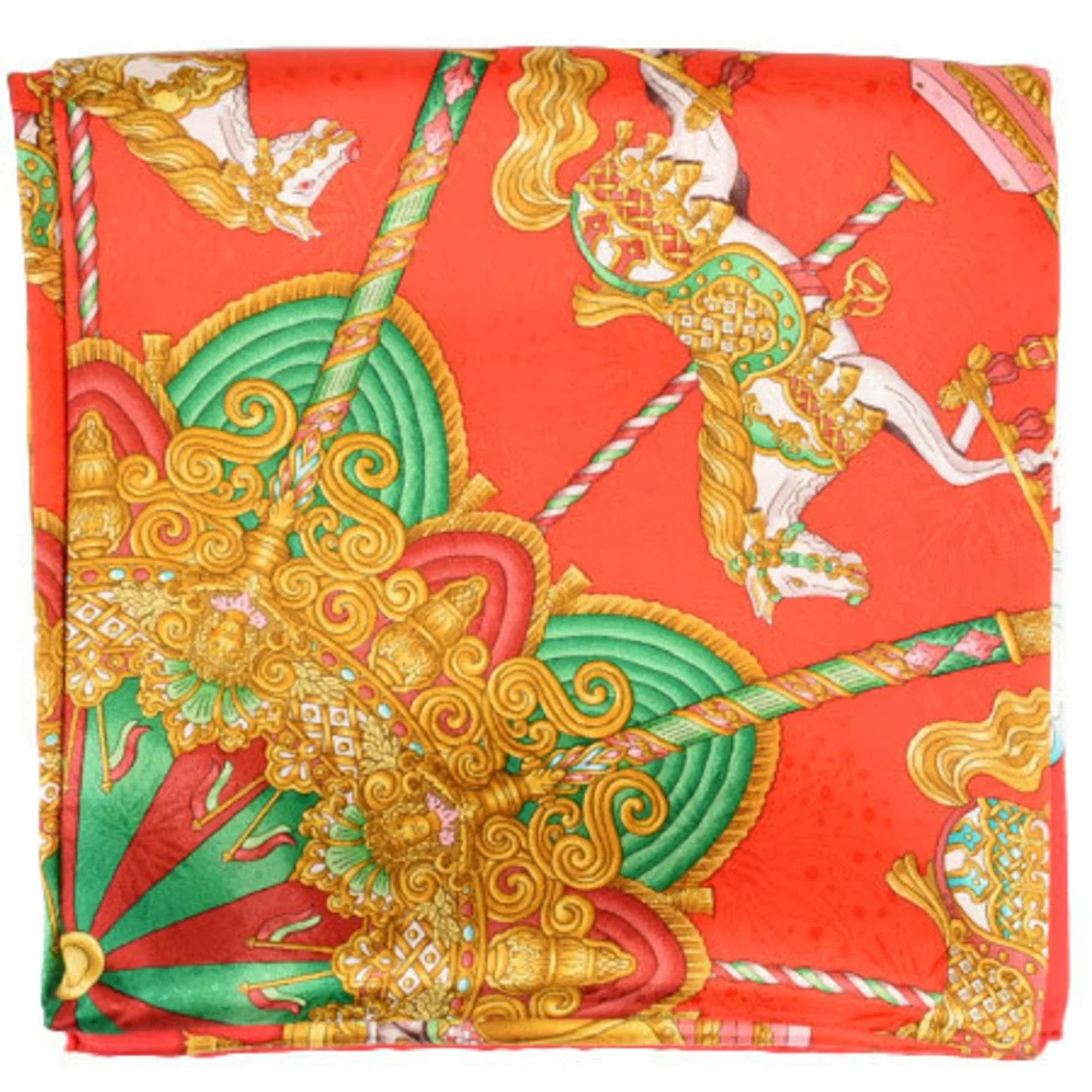 Pre-Owned Hermes HERMES Carre 90 Silk Scarf Amusement Park LUNA PARK Red White (Good)