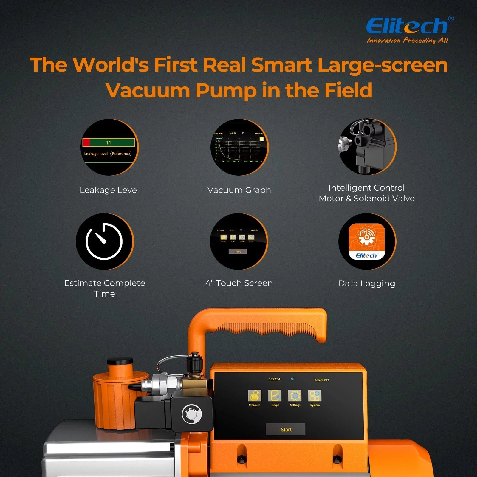 Elitech Chipset HVAC Vacuum Pump 7 CFM 2 Stage Vacuum Gauge App Control, SVP-7