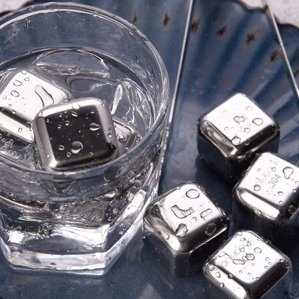 Whiskey Ice Cubes Stainless Steel Ice Cubes for Drinks Chilling Set of 4/6/8 with Box, Reusable Metal Whiskey Stones, Wine Chiller Rocks No Dilution Fluid Ice for Scotch, Vodka, Rum (Size : 8pcs