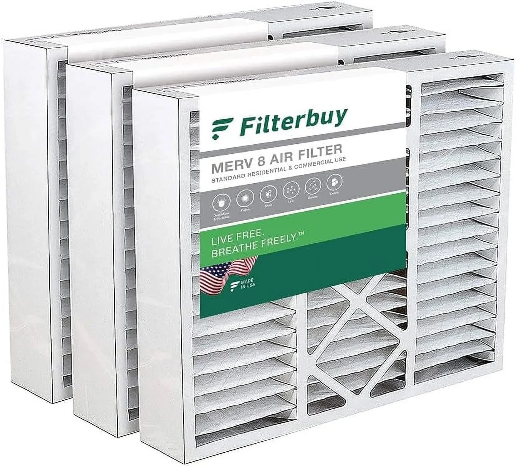 Filterbuy 16x20x5 MERV 8 Pleated HVAC AC Furnace Air Filters for Honeywell FC100A1003 (3-Pack)