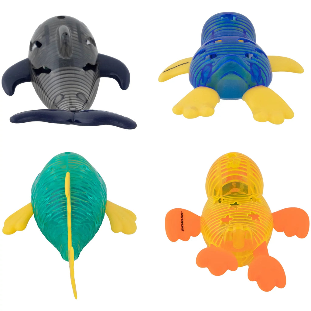 SWIMLINE ORIGINAL 4-Pack Diving Toys LED Light-Up Glowing Sea Animal Fun Pals Catch The Fish Retrieval Game For Swimming Pool & Bath Tub For Kids Multi Color Flashing Fluid Dive Practice Learn