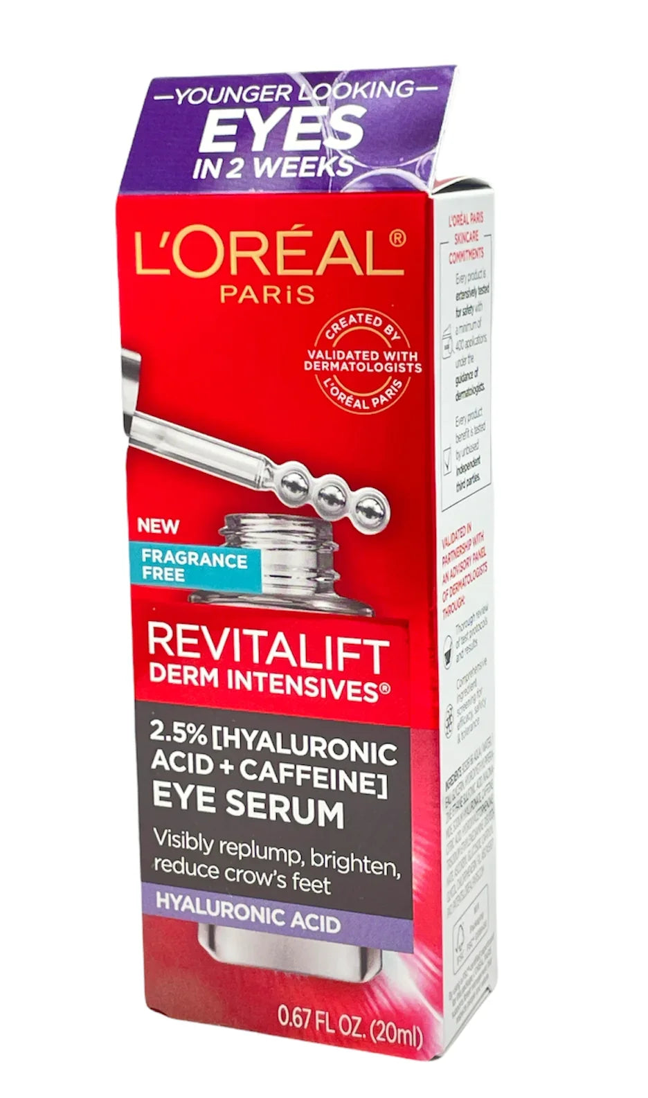 L'Oreal Revitalift Derm Intensives 2.5% Hyaluronic Acid+Caffeine Eye Serum 0.6oz