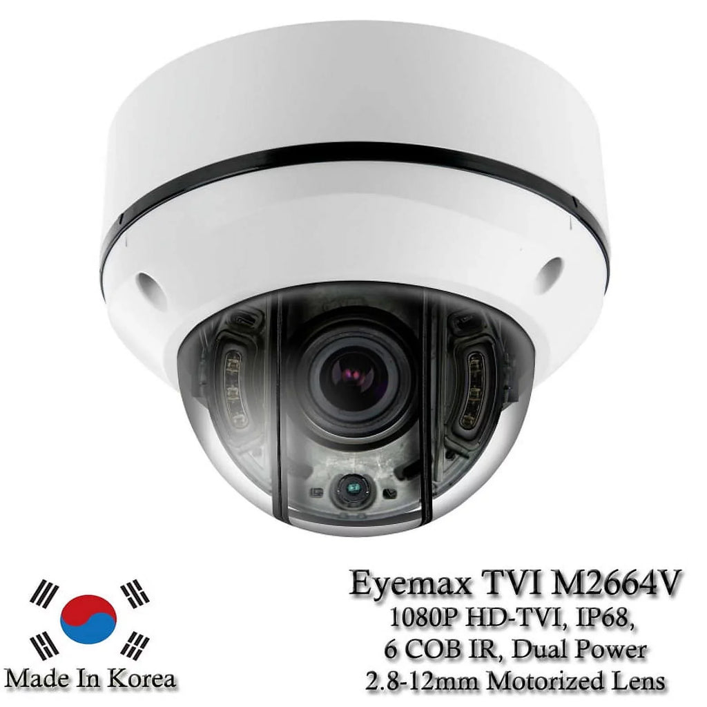 Eyemax Storm Series TVI-M2664V 1080P HD-TVI Vandal DOME IR Camera 2.8-12mm Dual Power, Motorized ( Made In Korea )