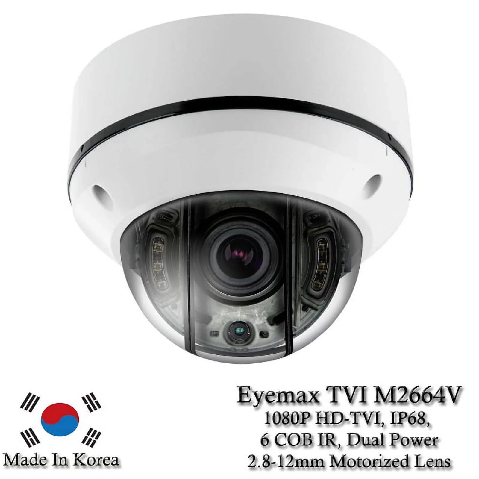 Eyemax Storm Series TVI-M2664V 1080P HD-TVI Vandal DOME IR Camera 2.8-12mm Dual Power, Motorized ( Made In Korea )