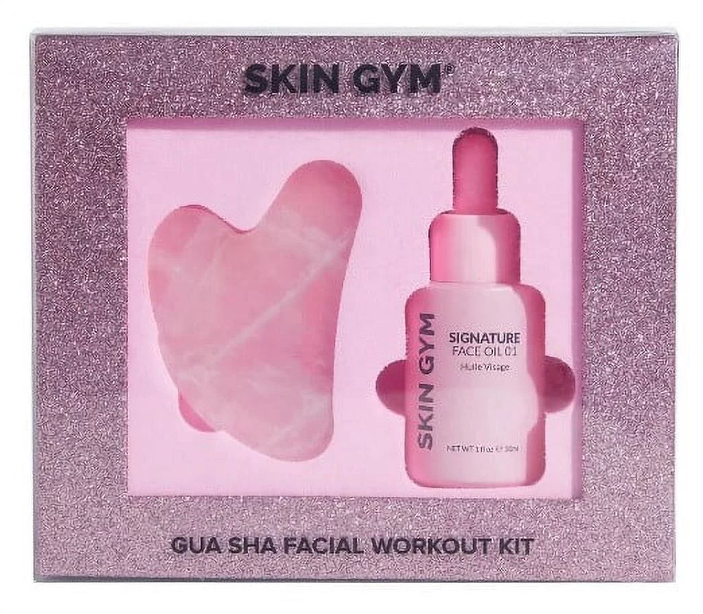 ($64 Value) Skin Gym Gua Sha Rose Quartz Workout Kit, Gua Sha + Signature Oil