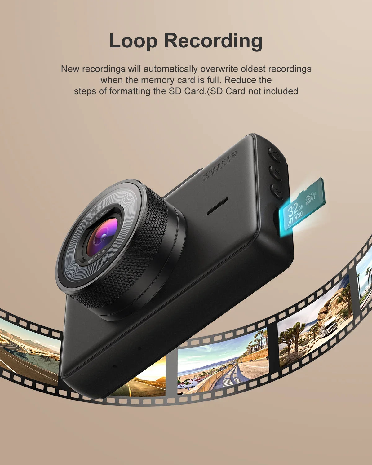 iZEEKER Dash Cam GD100 1080P Car Dash Camera, 3" LCD Monitor 170° Wide Angle, G-Sensor, Accident Record, Loop Recording,Black