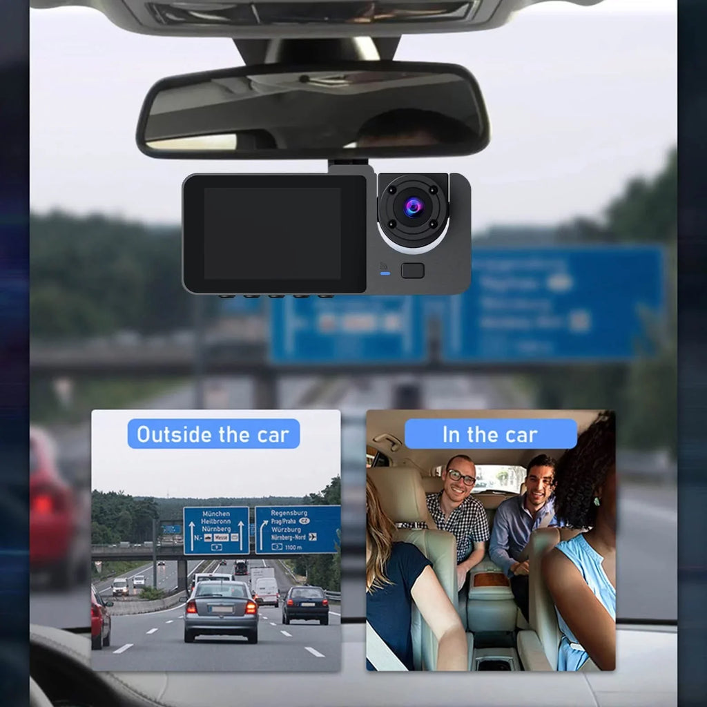 Dash Cam for Car, 1080P 3 Channel Front & Rear Inside Dash Camera, Super Night Vision, Parking Monitor, Loop Recording, with 32GB SD Card
