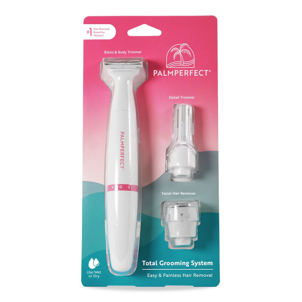 PALMPERFECT Total Grooming System, 3 Interchangeable Heads, Liquid Resistant, Female Electric Shaver