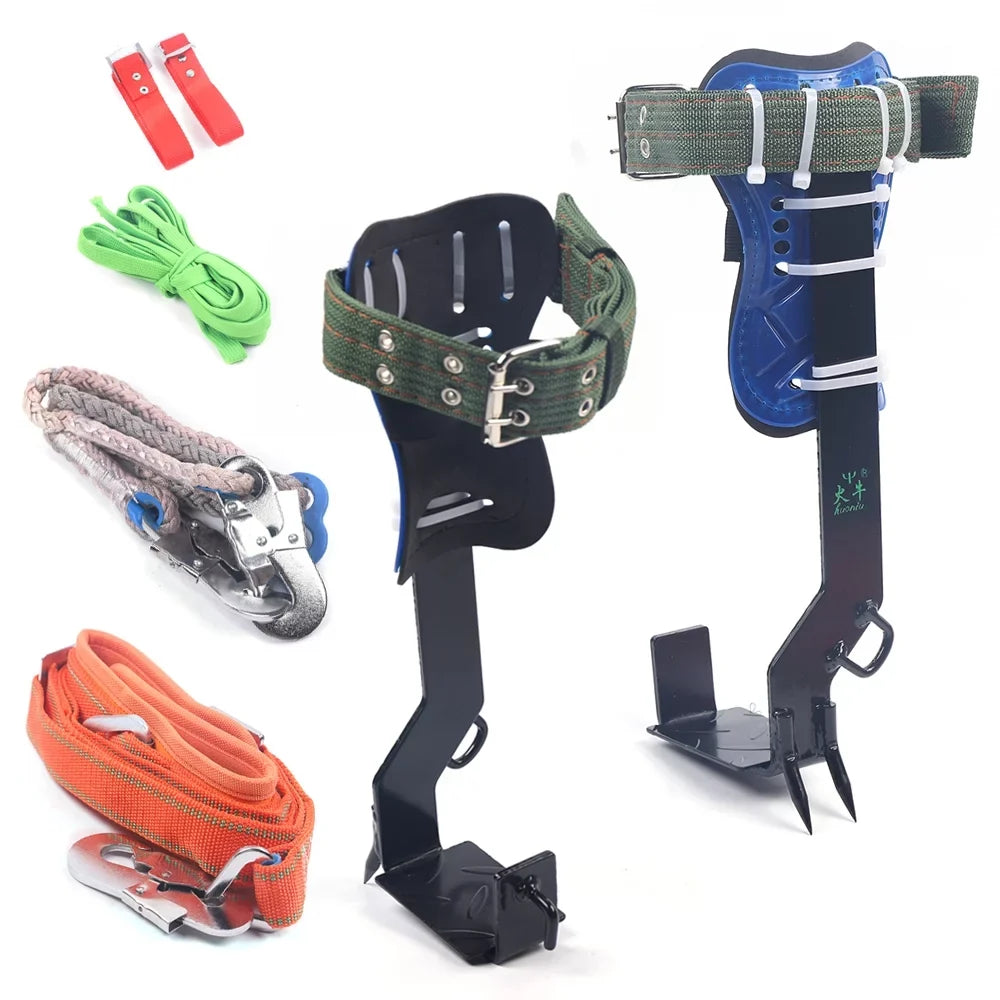 Tree Climbing Spikes Set 2 Gears with Adjustable Safety Harness Belt Straps, Tree Pole Climbing Shoes Tool for Picking Fruit, Hunting Observation, Indoor Climbing and Sports