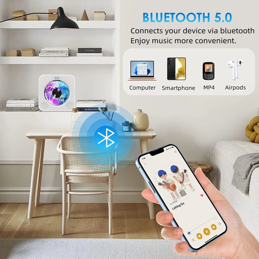 Gueray Portable CD Player with Bluetooth, Desktop CD Music Players for Home Built-in Double HiFi Sound Speakers, Support AUX&USB Headphone Jack, FM Radio Boombox, LCD Monitor Display for Kids Gift