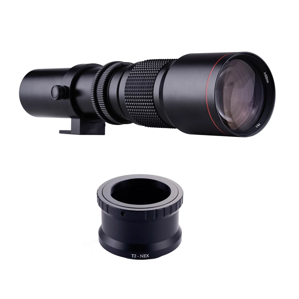 Aibecy 500mm F/8.0-32 Multi Coated Super Telephoto Lens Manual Zoom + T-Mount to NEX E-Mount Adapter Ring Kit Replacement for A9 A7 A7R A7S A5000 A6000 A6500 NEX-7 NEX-5 NEX-6 Cameras