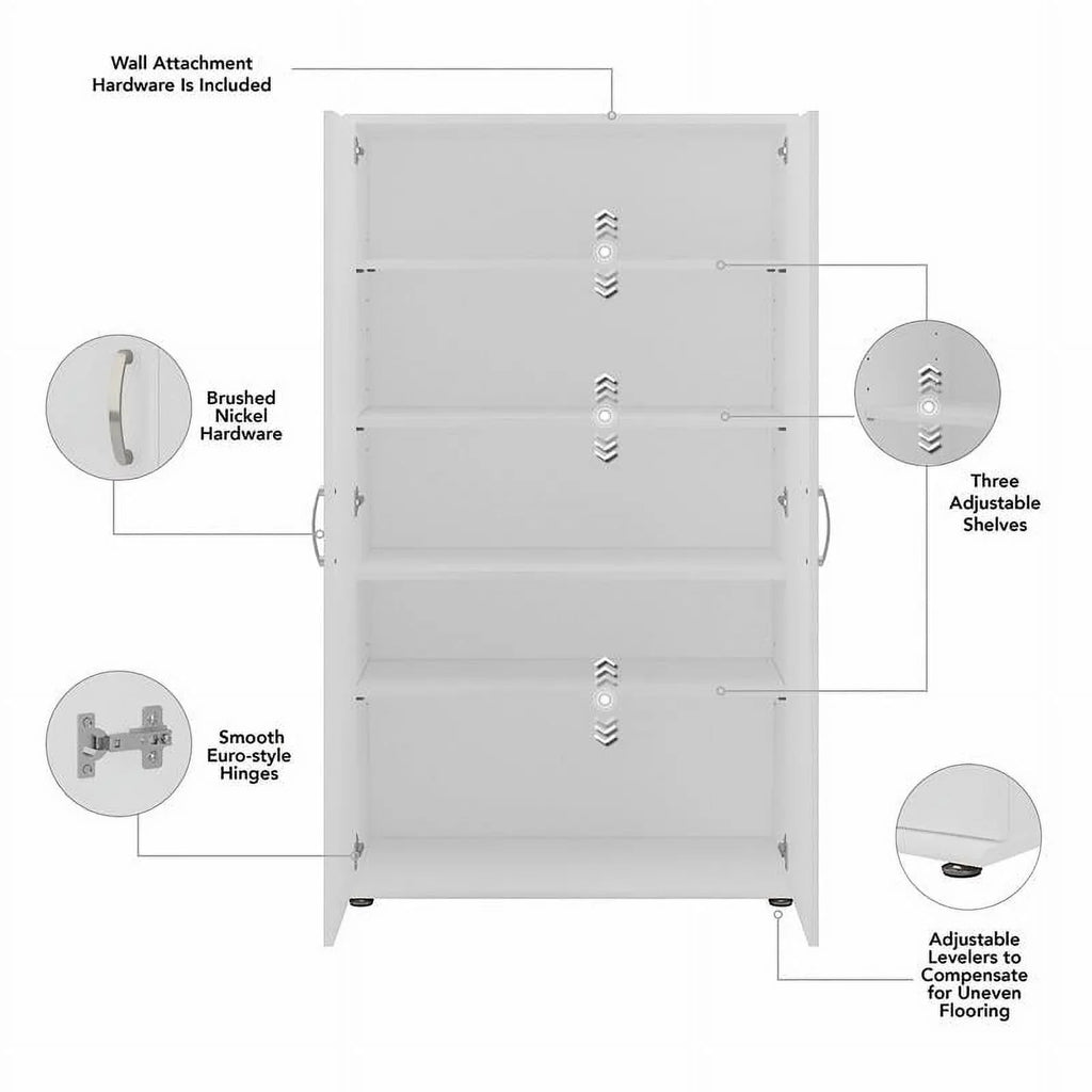 Pemberly Row Tall Garage Storage Cabinet in White - Engineered Wood