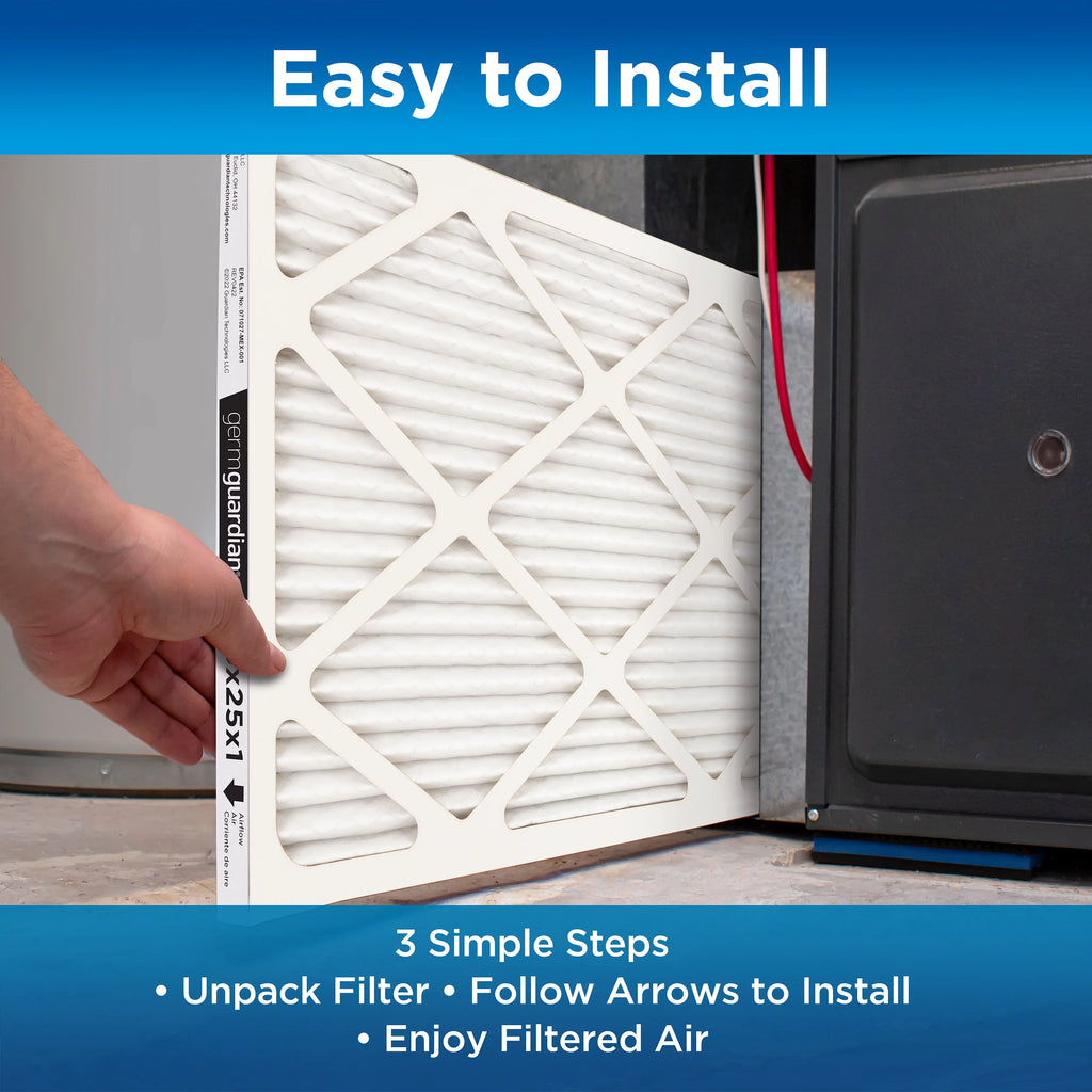 Germ Guardian 16x25x1 MERV 12 Pleated HVAC AC Furnace Air Filters (4-Pack)
