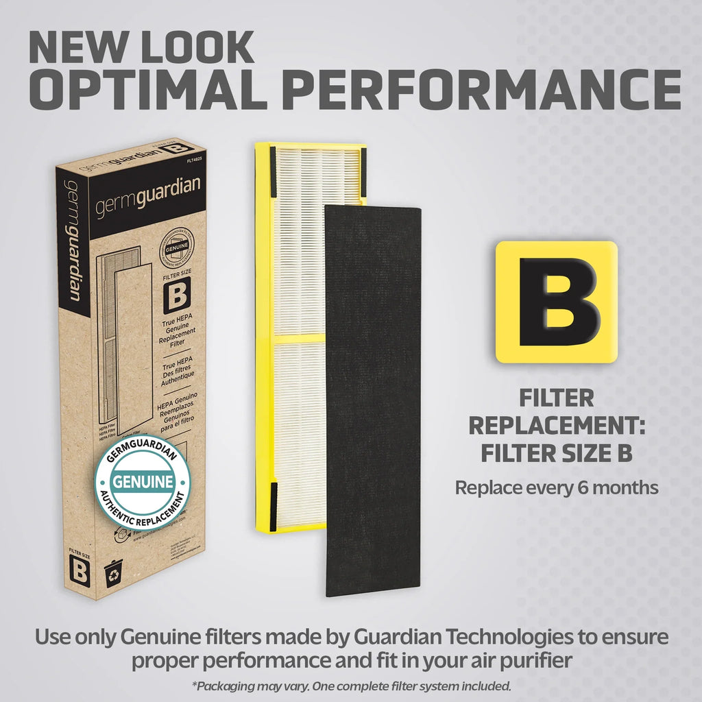 GermGuardian Filter B HEPA Pure Genuine Replacement Filter for Air Purifiers, 4-Pack, FLT48254PK