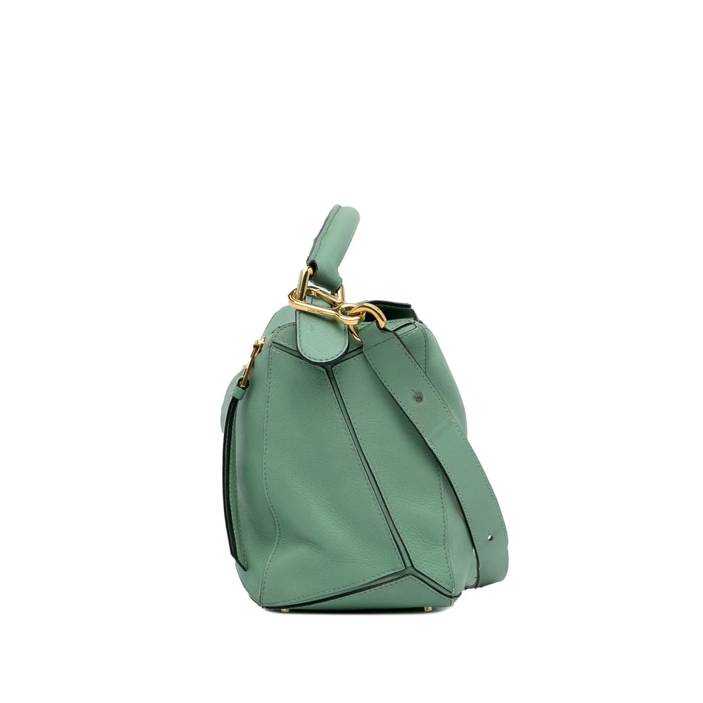 Pre-Owned Authenticated LOEWE Medium Puzzle Satchel Calf Leather Green Unisex (Good)