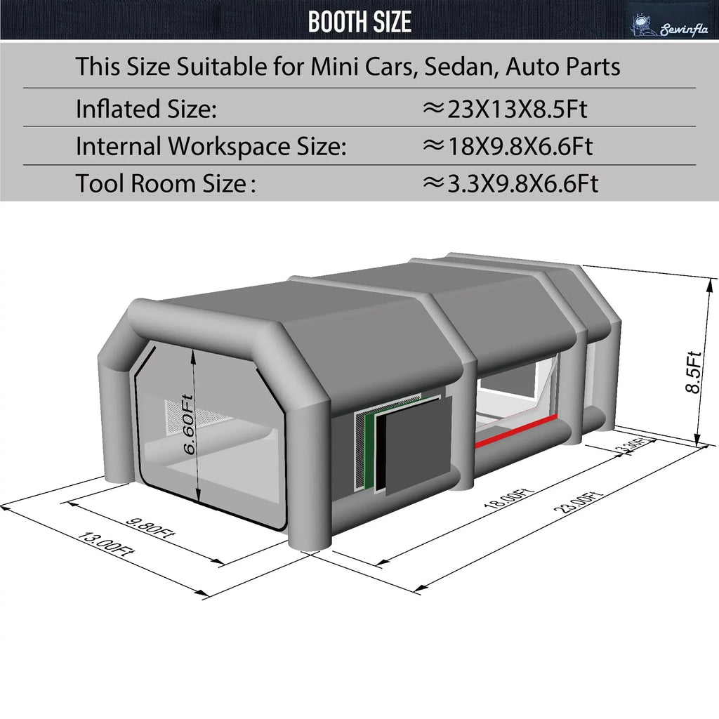 Sewinfla Inflatable Paint Booth 23x13x8.5Ft with Blowers Professional Inflatable Spray Booth Portable Car Painting Booth