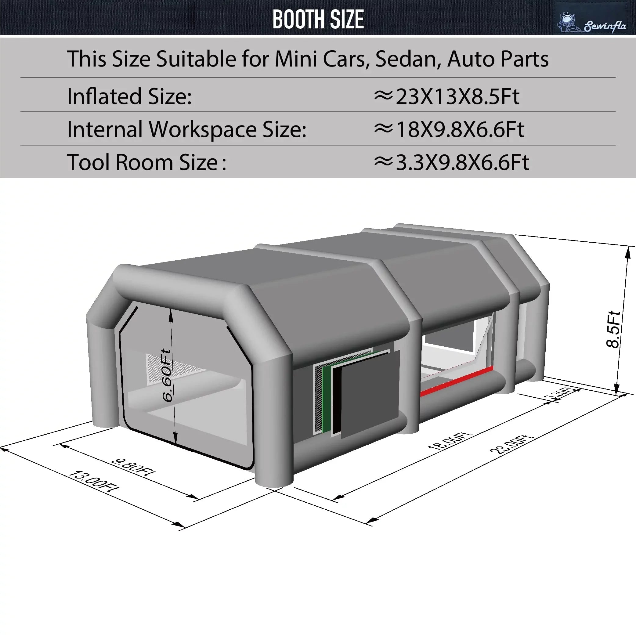 Sewinfla Inflatable Paint Booth 23x13x8.5Ft with Blowers Professional Inflatable Spray Booth Portable Car Painting Booth