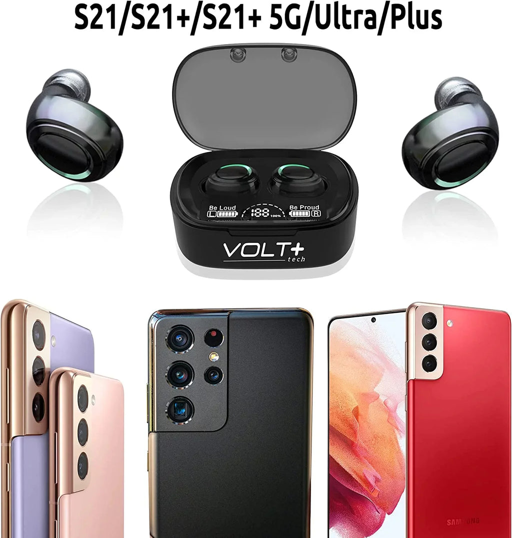 Wireless V5.1 PRO Earbuds Compatible with Galaxy S21+ 5G/Plus/Ultra IPX3 BlueTooth Touch Liquid / Sweatproof / Noise Reduction with Mic (Black)