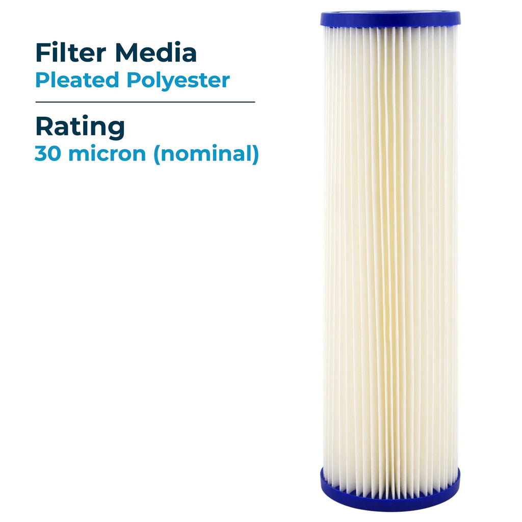 SpiroPure 10 x 2.5" Pleated Polyester Filter Cartridge, 30 Micron (24 Pack)