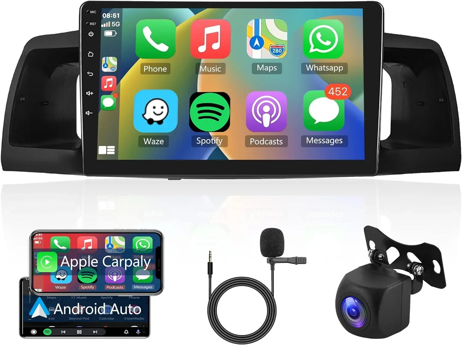 THONZER 1G+32G Android 9 Inch Car Stereo for Toyota Corolla ex 2007-2012 with Wireless Carplay, Rimoody Touch Monitor Car Radio Bluetooth GPS WiFi FM Mirror Link RCA USB SWC + Backup Camera