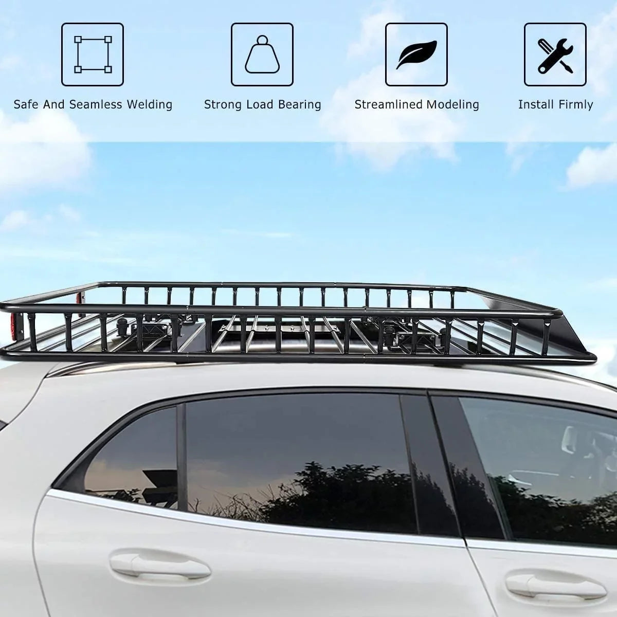 64" x 39”x 6” Roof Rack Cargo Basket with Extension, Universal Rooftop Cargo Carrier with 150lb Capacity, Car Top Luggage Holder Carrier for SUV, Truck