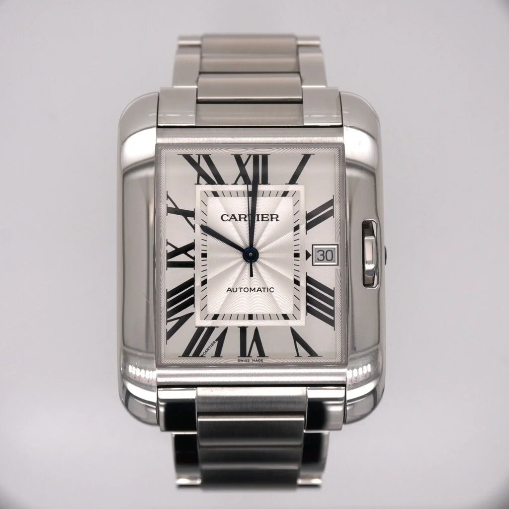 Cartier Tank Anglaise 37mm by 49mm Stainless Steel Mens Watch Silver Dial 3507