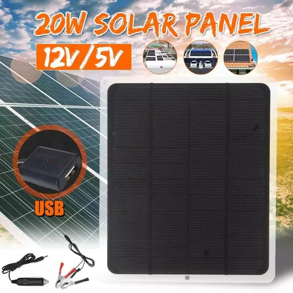 Dcenta Solar Panel 20W for Camping Hiking Portable Recharger Car Light Fan