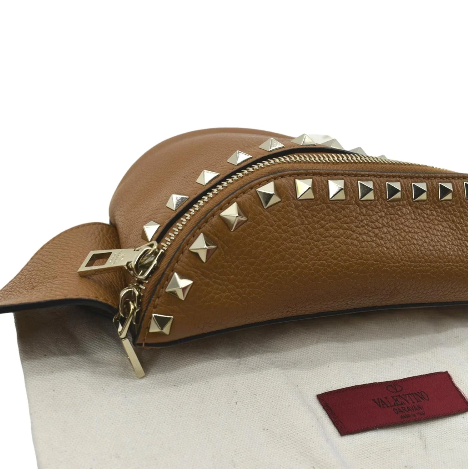 Pre-Loved VALENTINO Spike Leather Belt Bag Camel