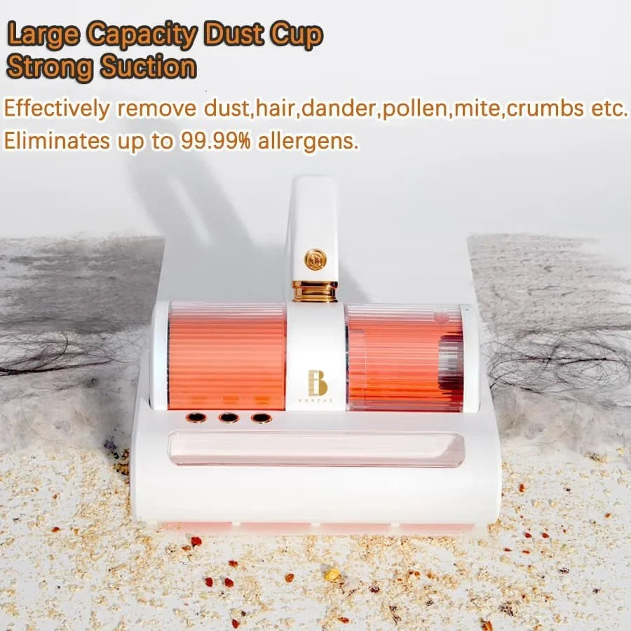 Handheld Allergen Vacuum Cleaner with Dual Motors Ultrasonic UV Bed Vacuum for Allergies and Pet, eliminates Allergens/Mite,14kpa | Strong Beating | True HEPA removes Hair,Crumbs,Dust, VC0011